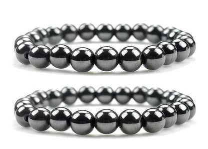 Natural Round Beads Magnetic Hematite Crystal Stone 8mm Bracelet (Pack of 2)